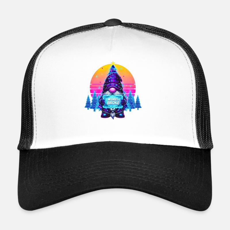 WOKE IS BROKE - Synthwave Gnom Weihnachts Wichtel  - Trucker Cap - Weiß/Schwarz