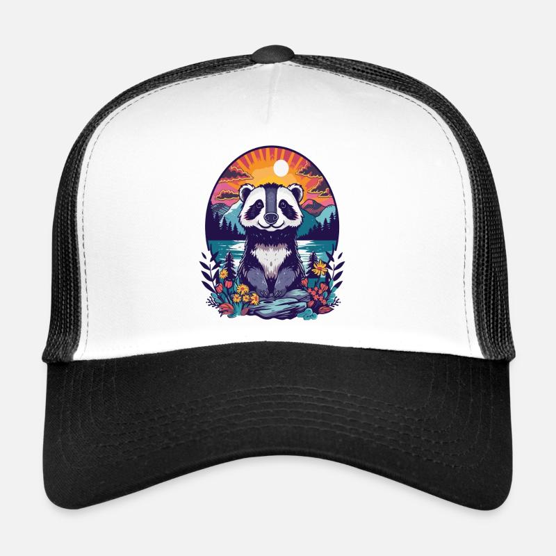 Panda coucher de soleil forêt Illustration Casquette trucker 