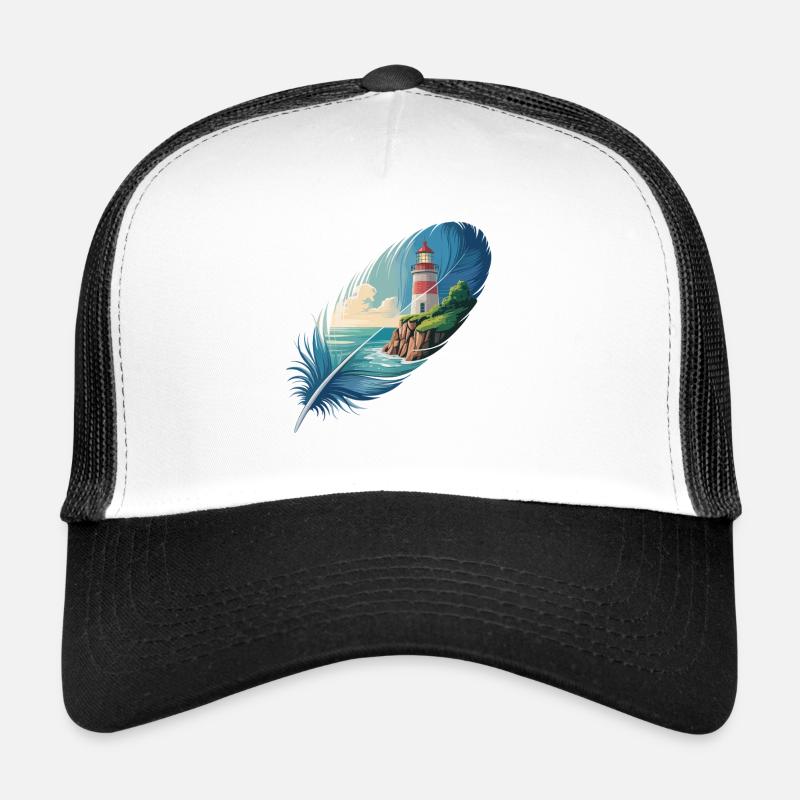 Lighthouse in Feather Landscape Painting Trucker Cap