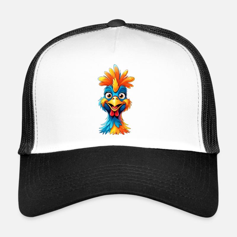 Colorful Feather Rooster Cartoon Trucker Cap