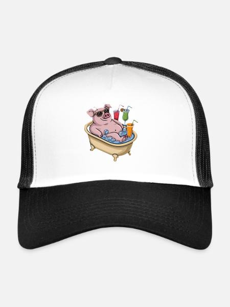 Relaxing pig in the bath with cocktails - Trucker Cap - white/black - Front