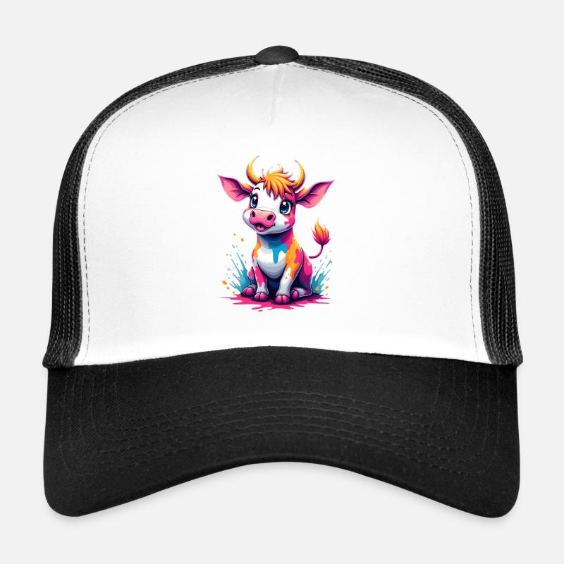Colorful cow with paint splashes Trucker Cap