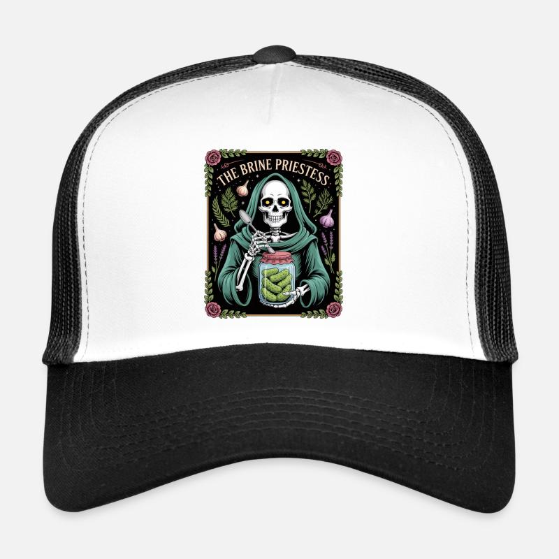 The Brine Priestess Skeleton Cucumber Witch Trucker Cap