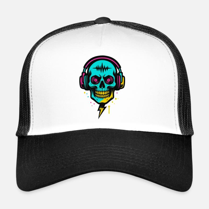 Neon Skull Kopfhörer, Dark Rave Beats Trucker Cap