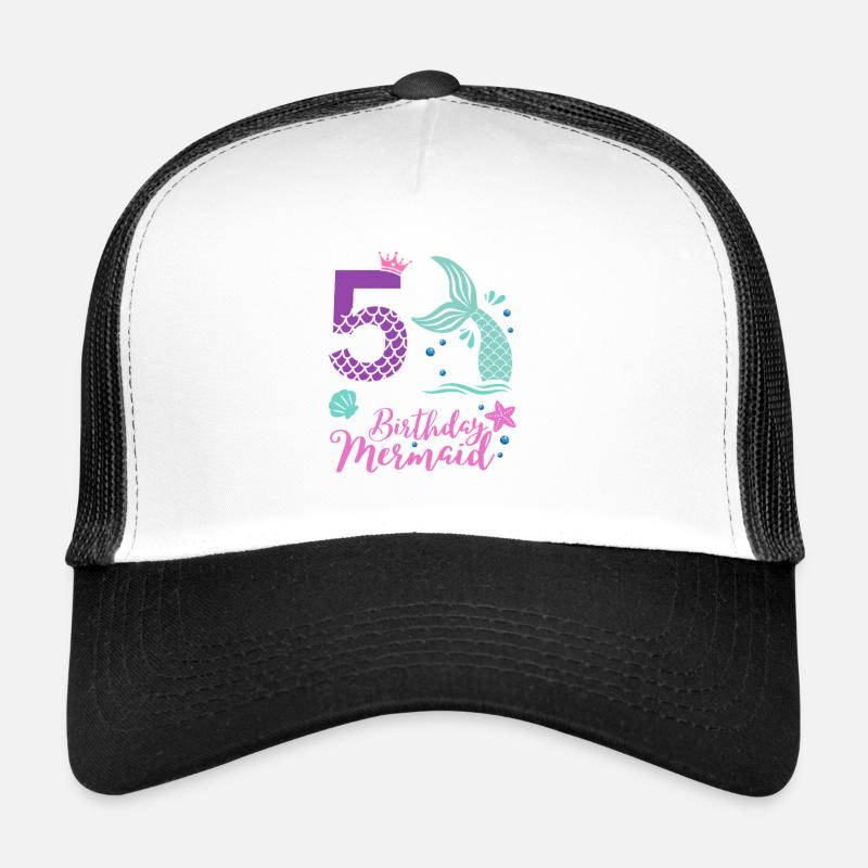 Sirène d’anniversaire – 5 ans de design - Casquette trucker  - blanc/noir