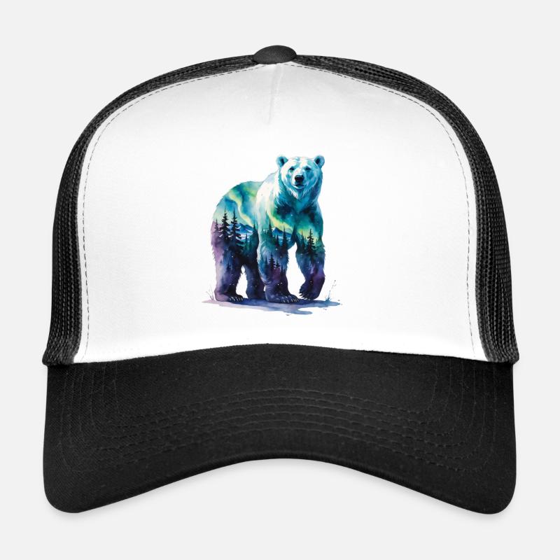 Watercolor Polar Bear Forest Landscape Trucker Cap