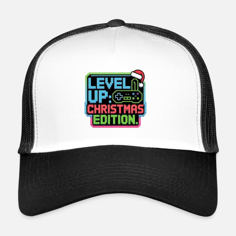 Level Up zu Weihnachten - Pixel Gamer Geschenk - Trucker Cap - Weiß/Schwarz
