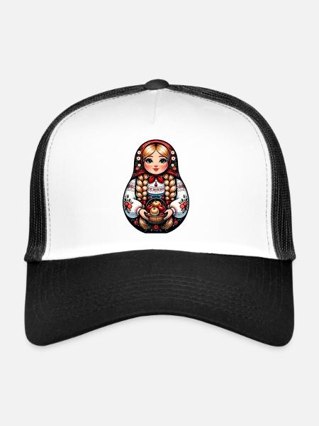 Matriochka en russe Matriochka Poupée Russe - Casquette trucker  - blanc/noir - Devant