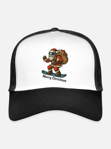 Santa Snowboard Joyeux Noël - Casquette trucker  - blanc/noir - Devant