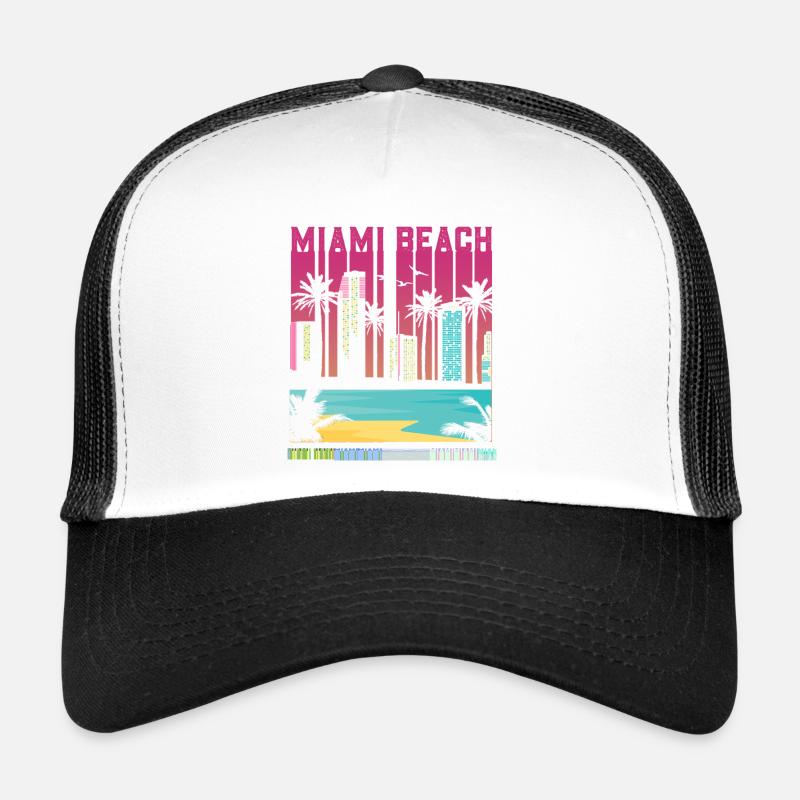 Miami Beach Sunset Palms Skyline Trucker Cap