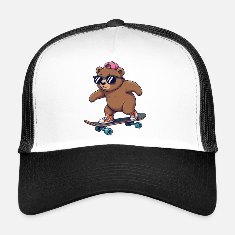 Drôle d’ours patinant sur un skateboard de dessin animé Casquette trucker 