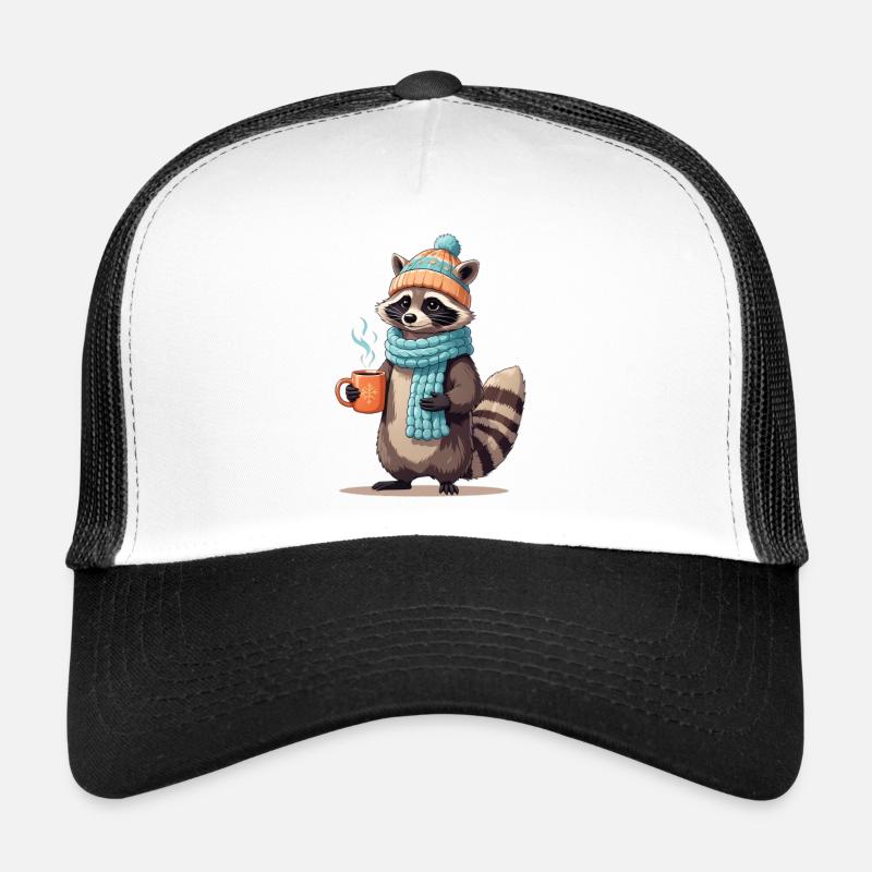 Winter raccoon with tea Trucker Cap