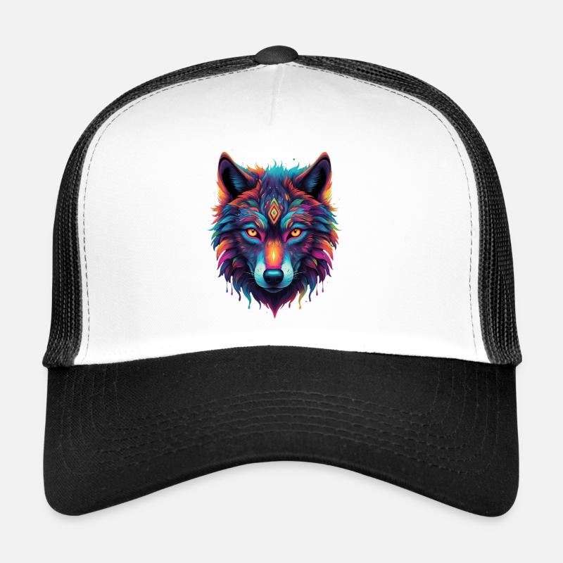 Explosion de couleurs du motif du cœur du loup néon Casquette trucker 