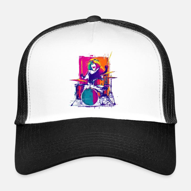 Murmeltier am Schlagzeug - Rock Drummer Geschenk - Trucker Cap - Weiß/Schwarz