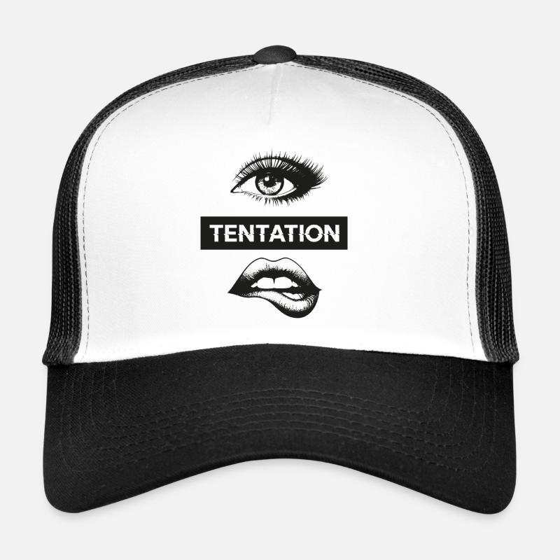 Temptation: Eye and Lips Black White Trucker Cap