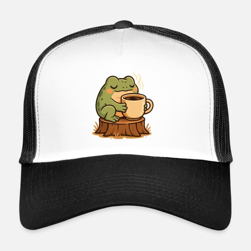 Cozy Frosch mit Kaffee – Kawaii Frogcore Art Trucker Cap
