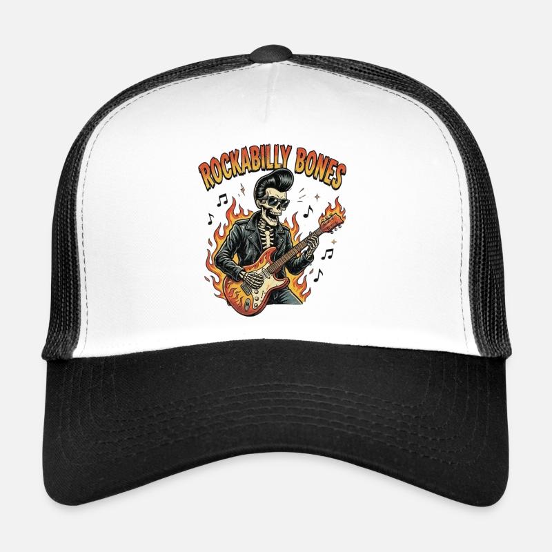 Rockabilly Bones – Retro Comic Skeleton with Burn Trucker Cap