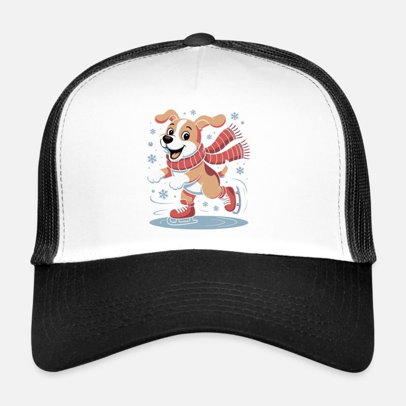 Winter Dog Skate Fun Trucker Cap