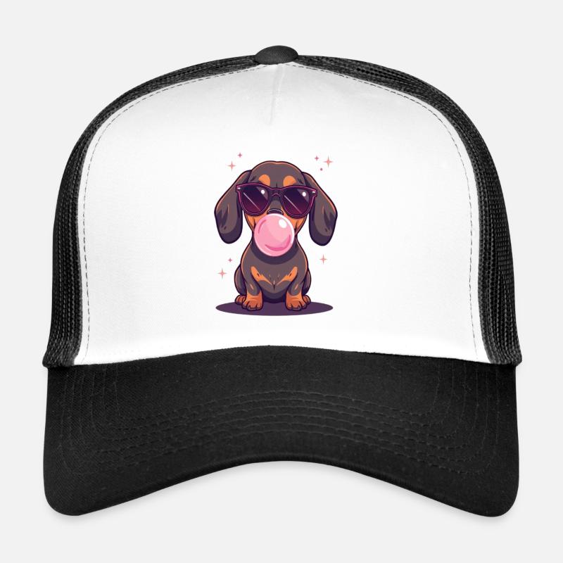 Dackel mit Sonnenbrille und Kaugummi - Trucker Cap - Weiß/Schwarz