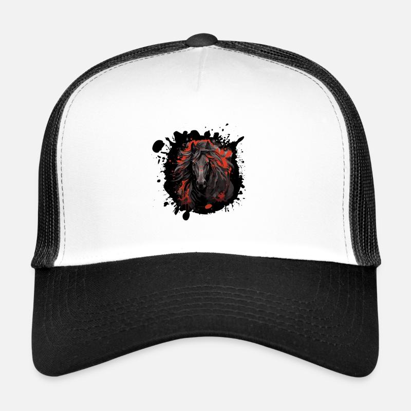 Schwarzes Pferd mit rotem Splatter Trucker Cap