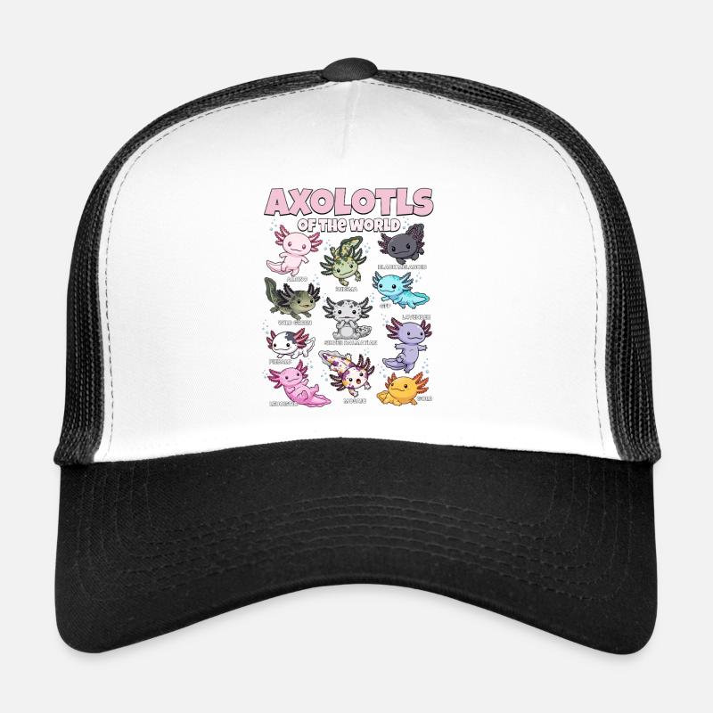 Axolotls der Welt Kawaii Bildungsgrafik - Trucker Cap - Weiß/Schwarz
