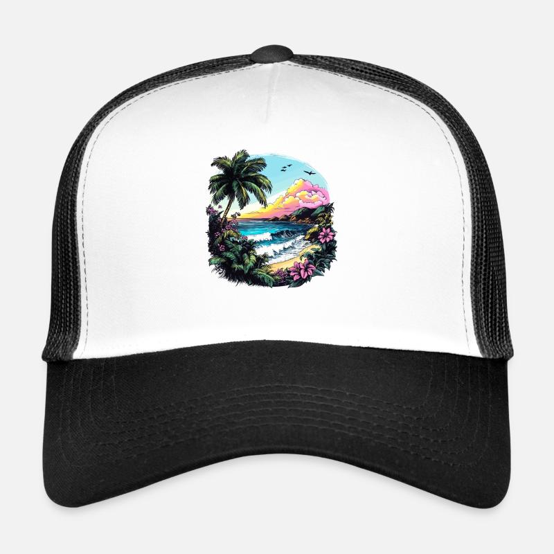 Côte tropicale au coucher du soleil Casquette trucker 