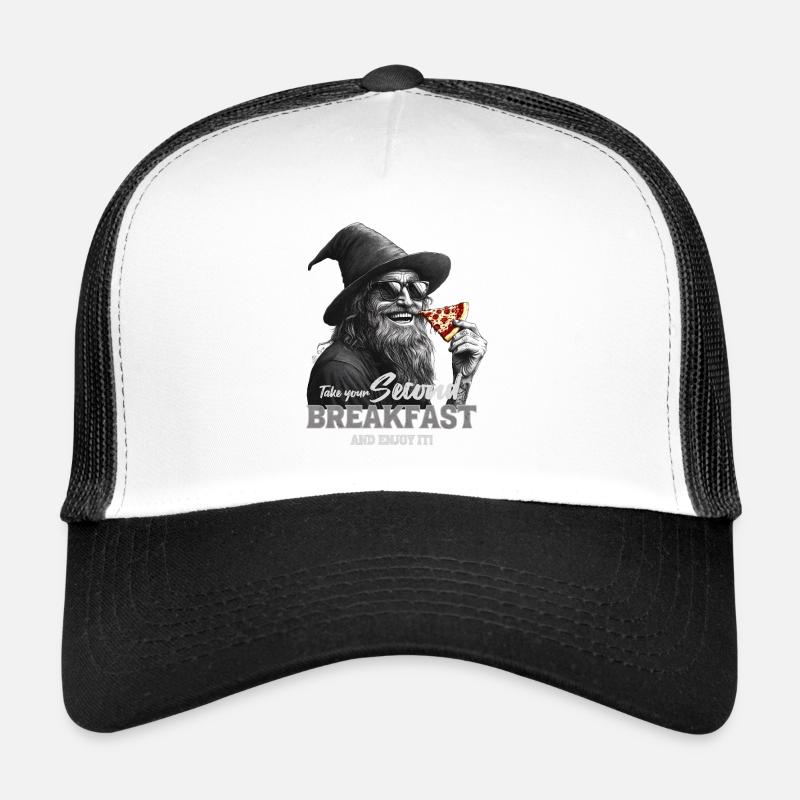Lustiger Zauberer mit Pizza - Trucker Cap - Weiß/Schwarz