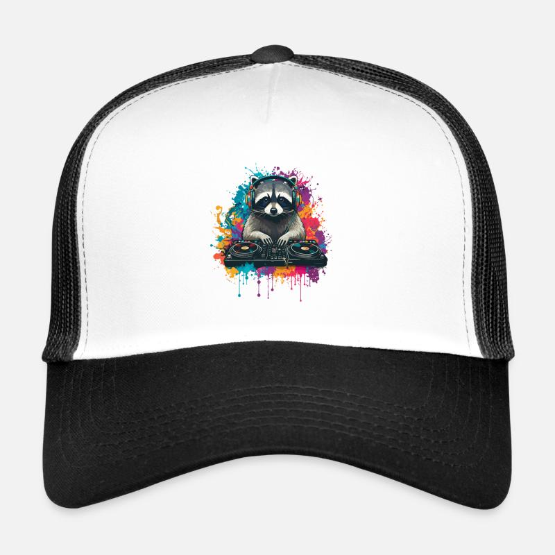 Waschbär am DJ Pult - Trucker Cap - Weiß/Schwarz