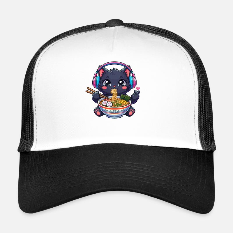 Kawaii Black Cat Ramen K-pop - Trucker Cap - white/black