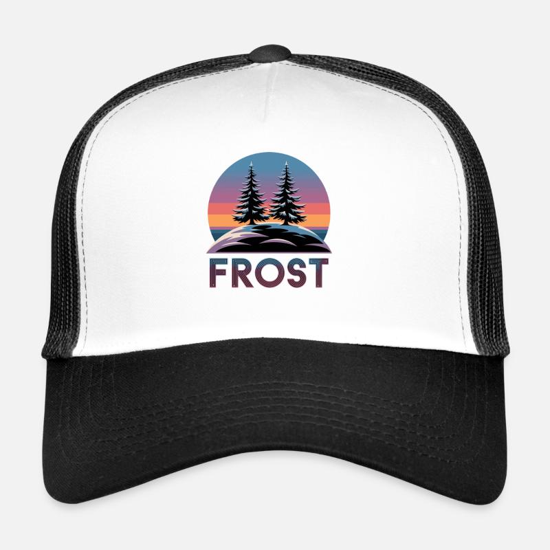 Frost Winter Forest Retro Sunset with Fir Trees Trucker Cap