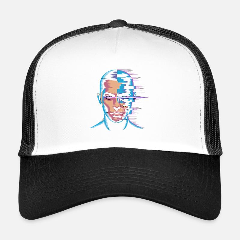 Glitch Portrait in Digital Art Style Trucker Cap
