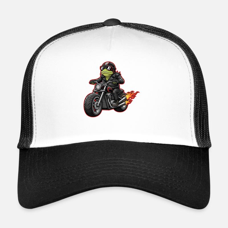 Frog Biker in Leather Jacket Style Trucker Cap