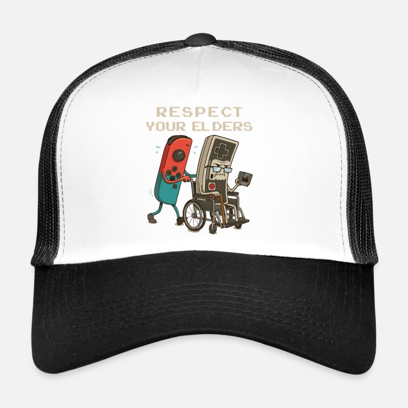 Respect Your Elders Funny Retro Gaming Controller - Trucker Cap - white/black