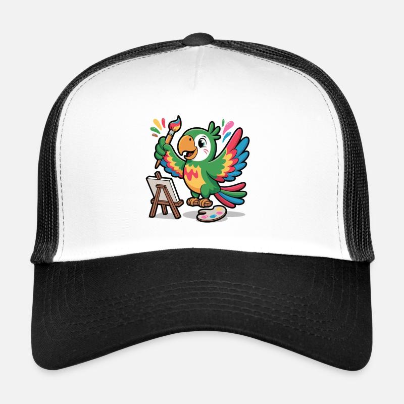 Perroquet coloré avec un pinceau Casquette trucker 