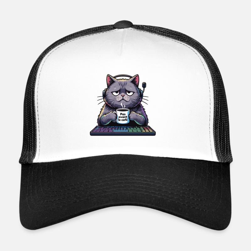 illustration d'un chat qui n'est pas matinal Casquette trucker 