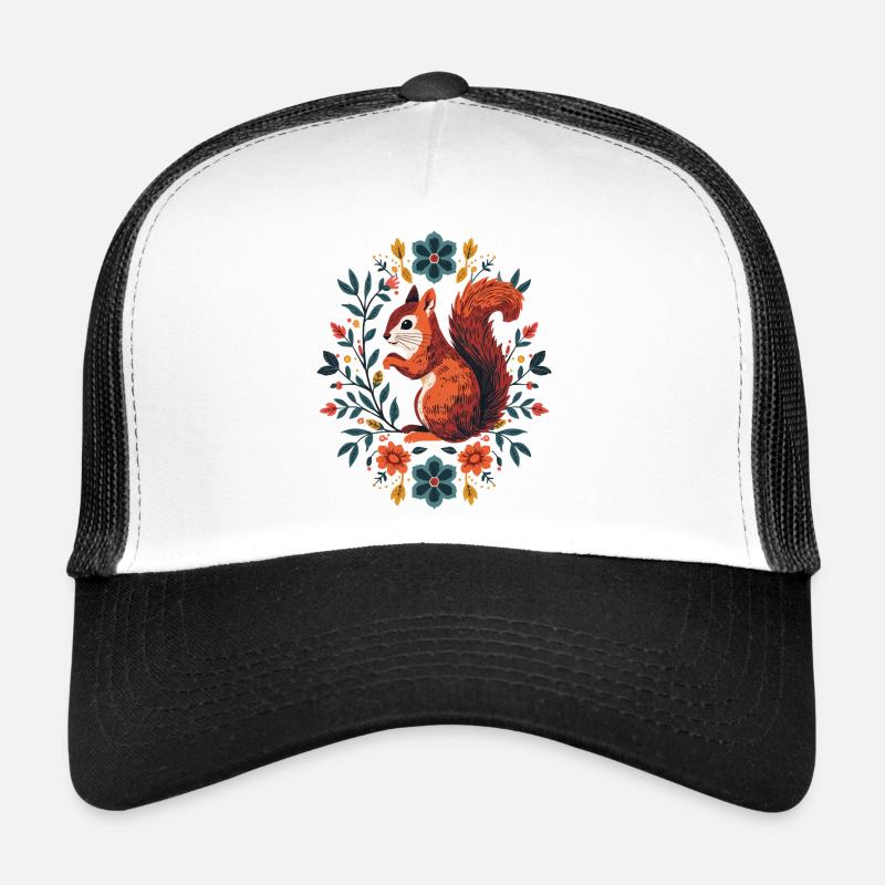Écureuil dans une couronne de fleurs Casquette trucker 