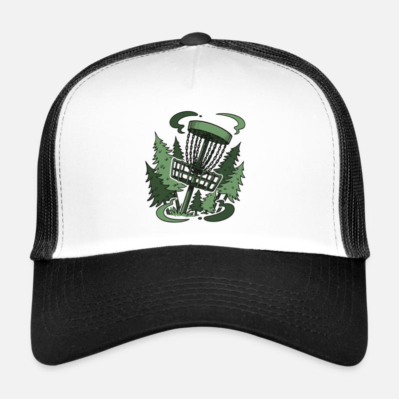 Disc-Golf-Korb im Wald – lustige Disc-Golf-Szene Trucker Cap