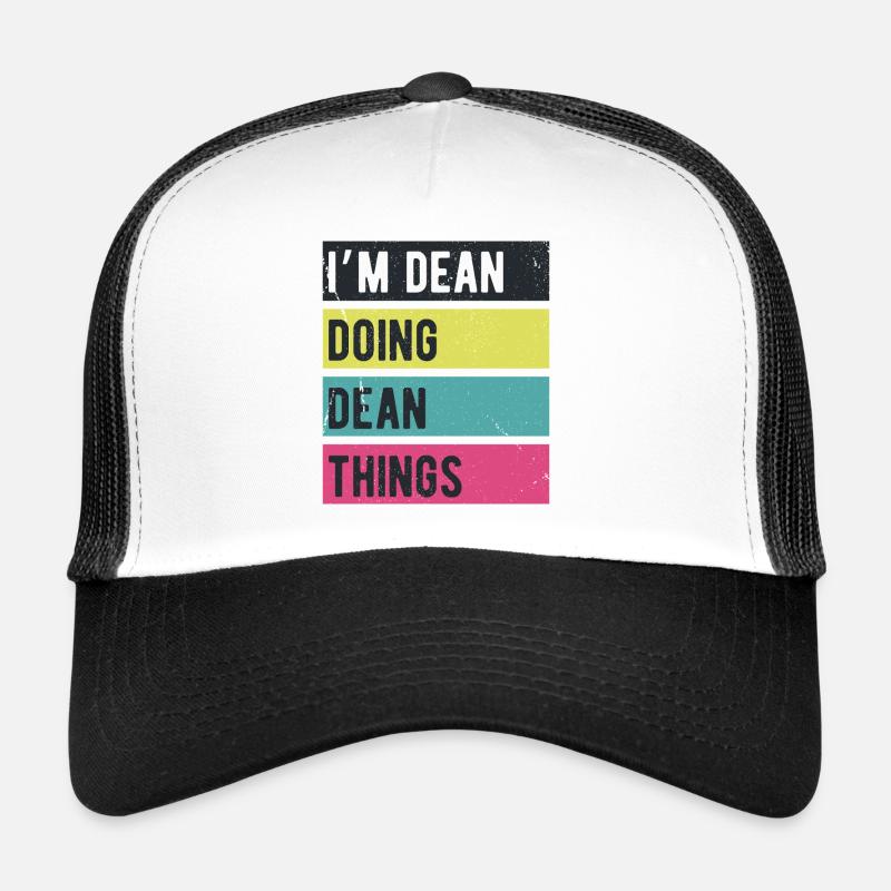Ich bin Dean Mache Dean Dinge Retrofarben Trucker Cap