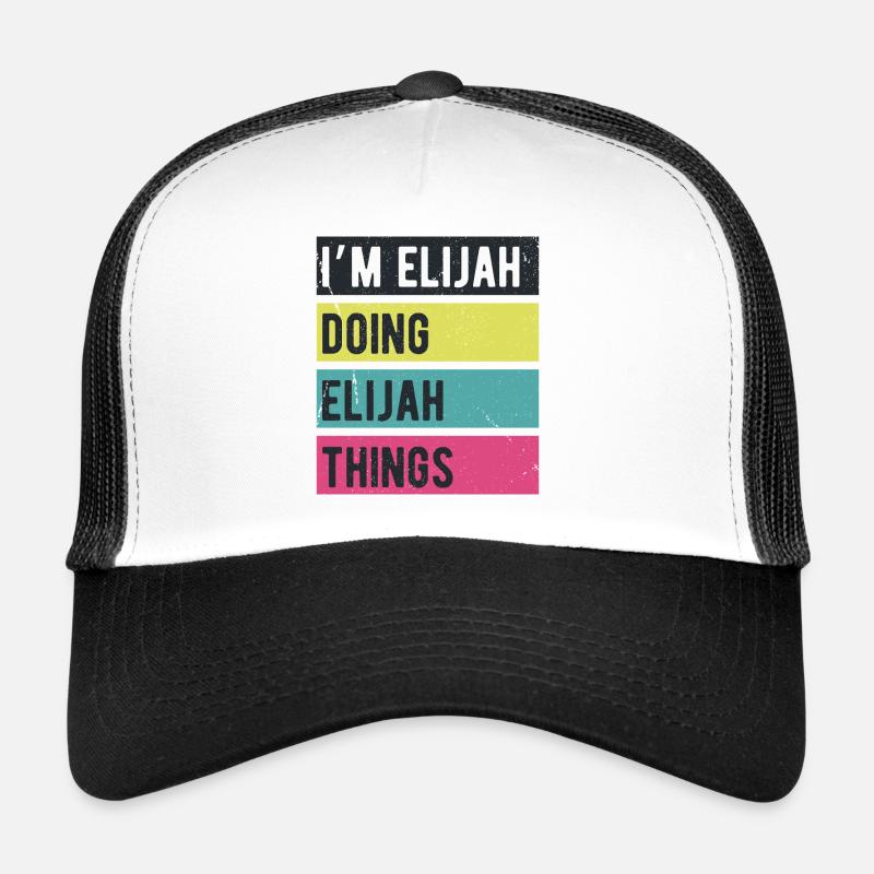 Ich bin Elijah und mache Elijah-Dinge Retro-Farben Trucker Cap