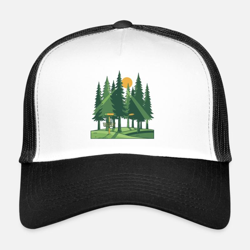 Disc Golf Forêt Coucher de soleil Scène du panier volant à disque Casquette trucker 
