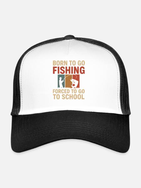 Né pour aller pêcher, forcé d’aller à l’école Pêcheur - Casquette trucker  - blanc/noir - Devant