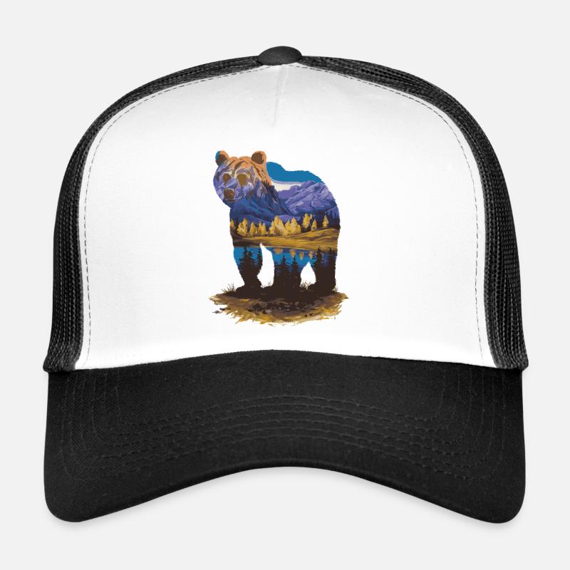 Wander Bear Mountains Lake Conception rétro de la nature Casquette trucker 