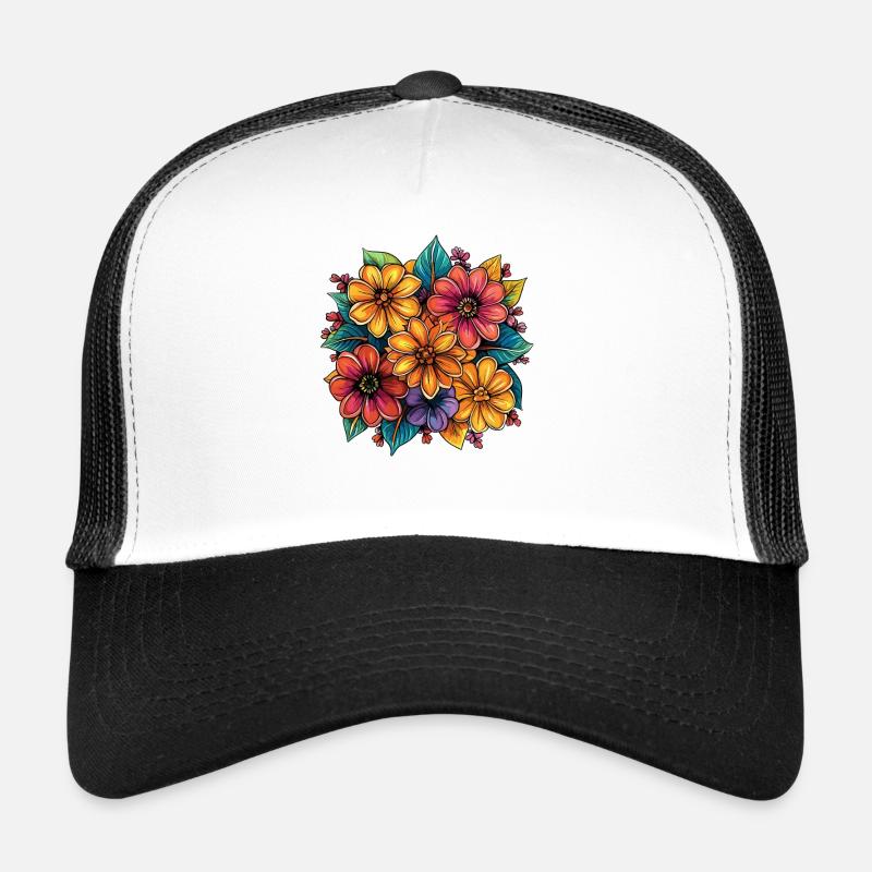 Design aux couleurs florales vibrantes Casquette trucker 