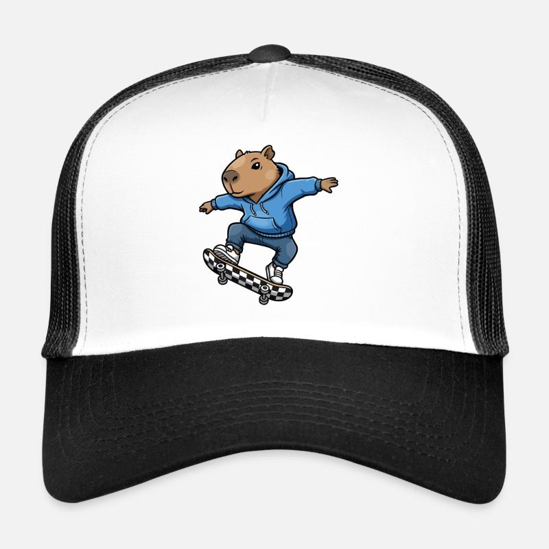 Capybara Skateboard - Trucker Cap - white/black