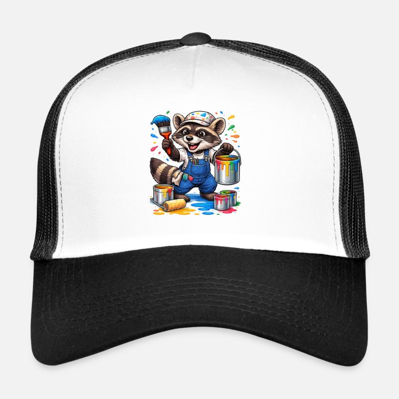 Waschbär Maler mit Farbtropfen Trucker Cap