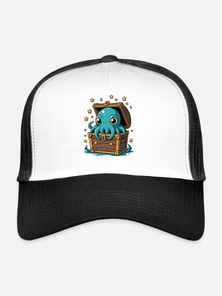 Pieuvre dans le Trésor des Étoiles - Casquette trucker  - blanc/noir - Devant