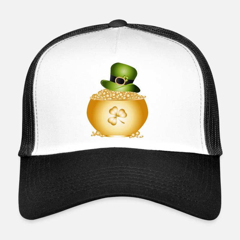 Pot doré avec trèfle et chapeau vert Casquette trucker 