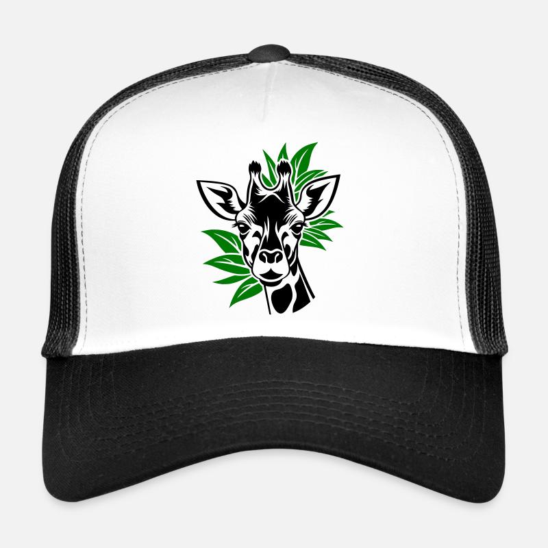 Giraffe with leaves in the background - Trucker Cap - white/black