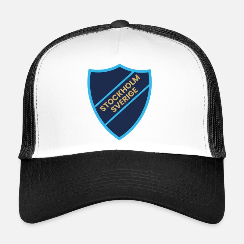 Design contrastant bleu Stockholm Shield Casquette trucker 