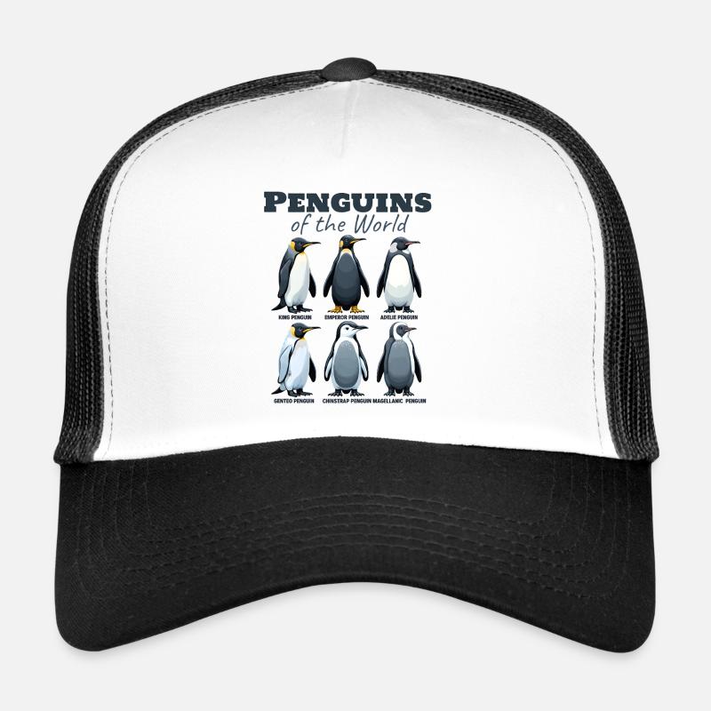 Aperçu des espèces des manchots du monde Conception des manchots Casquette trucker 